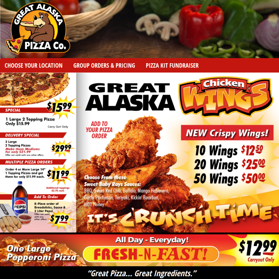 greatalaskapizzacompany.com homepage screenshot