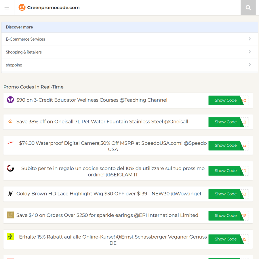 greenpromocode.com homepage screenshot