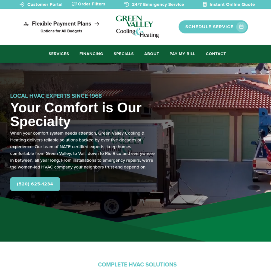 greenvalleycooling.com homepage screenshot