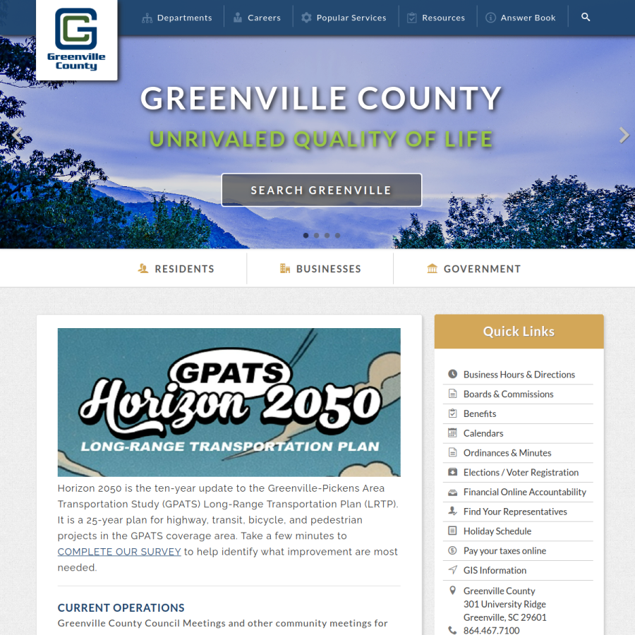 greenvillecounty.org homepage screenshot