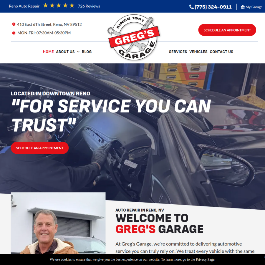 gregsgarageinc.com homepage screenshot