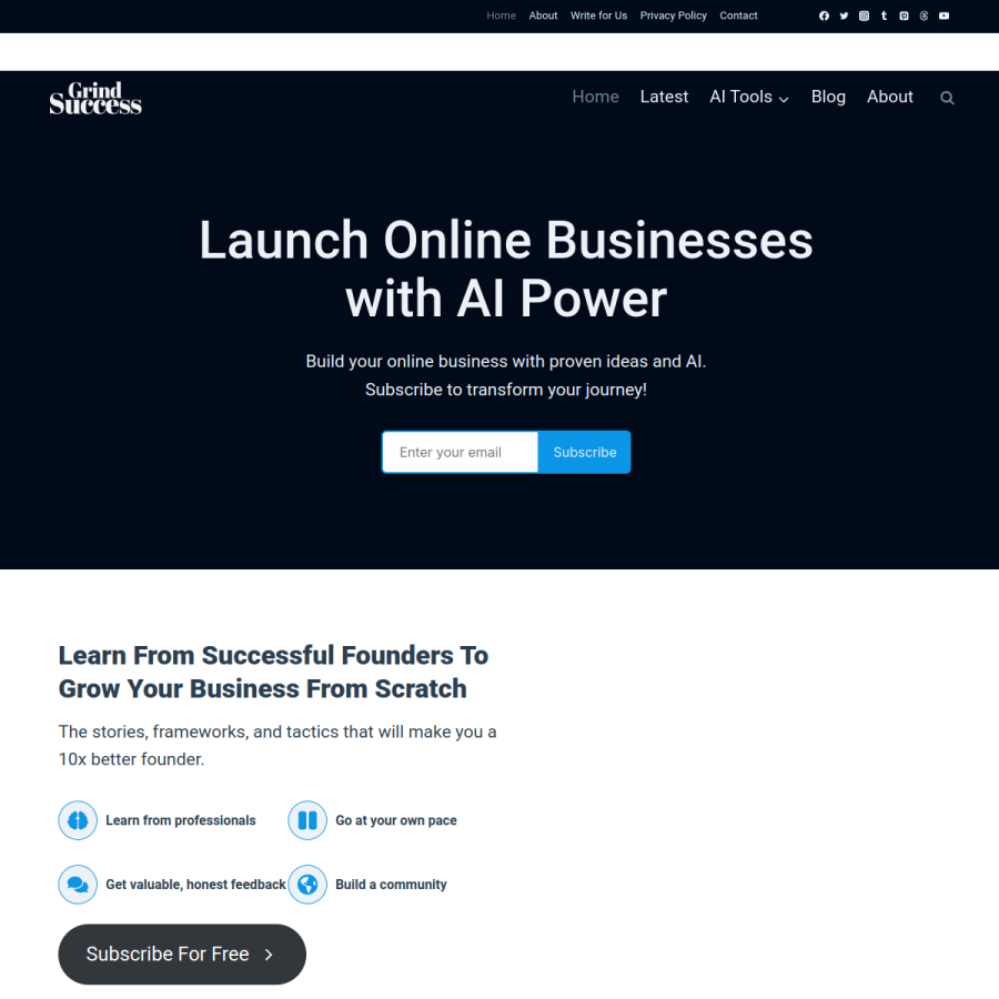 grindsuccess.com homepage screenshot