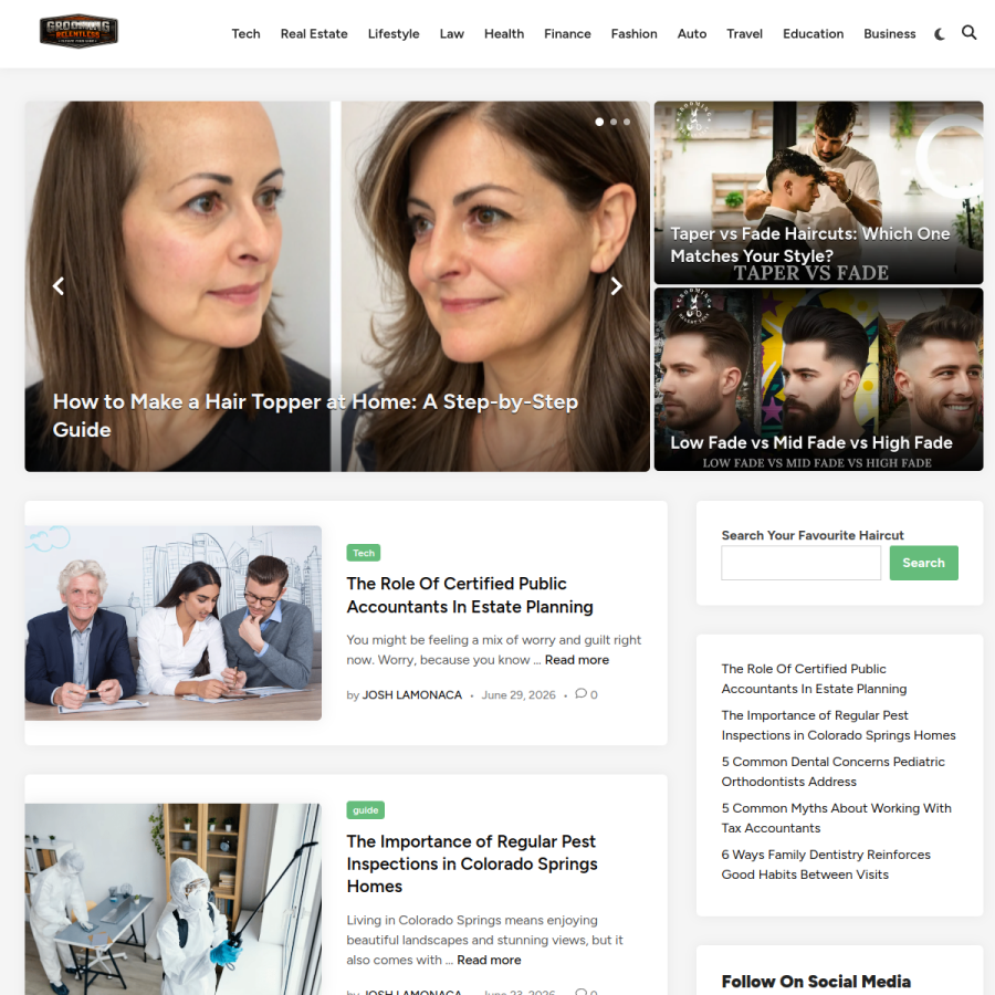 groomingrelentless.com homepage screenshot