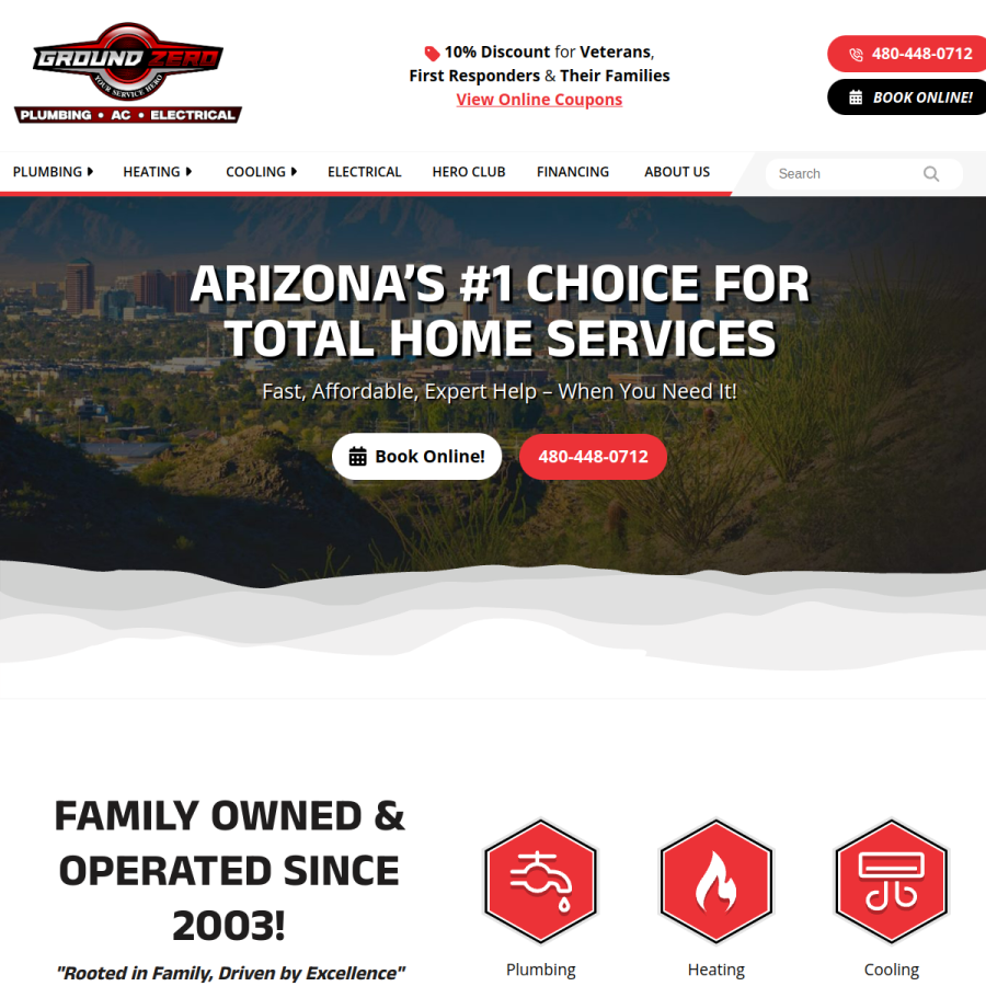 groundzeroplumbingac.com homepage screenshot