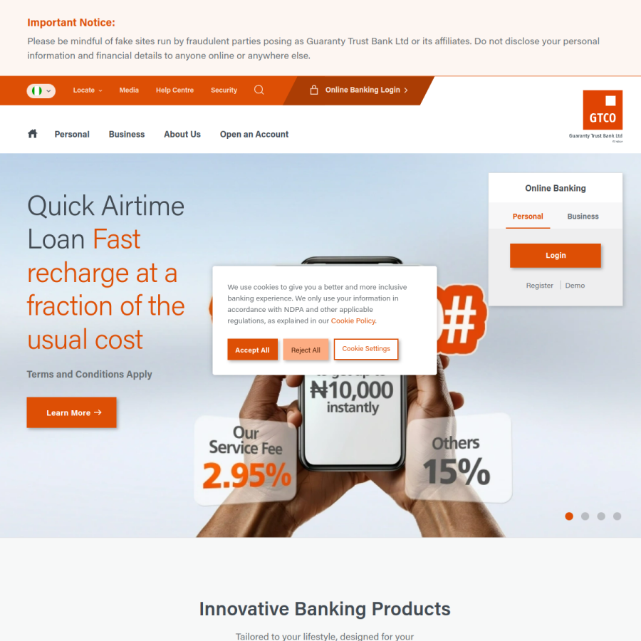 gtbank.com homepage screenshot
