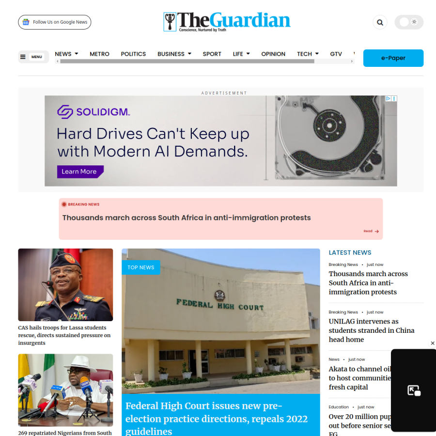 guardian.ng homepage screenshot