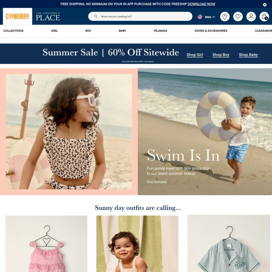 gymboree.com homepage screenshot
