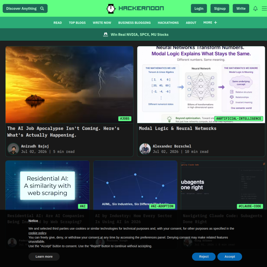hackernoon.com homepage screenshot