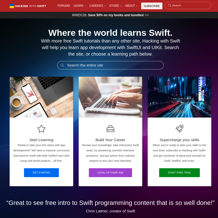 hackingwithswift.com homepage screenshot