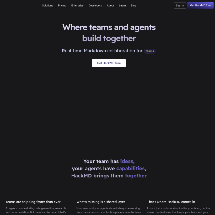 hackmd.io homepage screenshot
