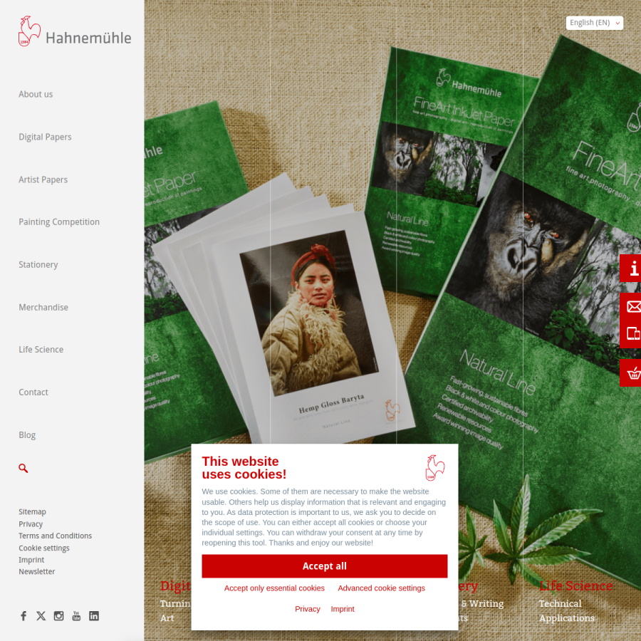 hahnemuehle.com homepage screenshot
