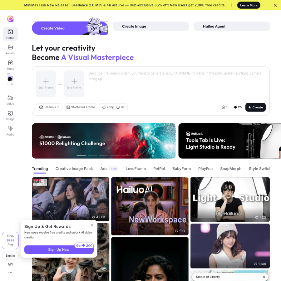 hailuoai.video homepage screenshot