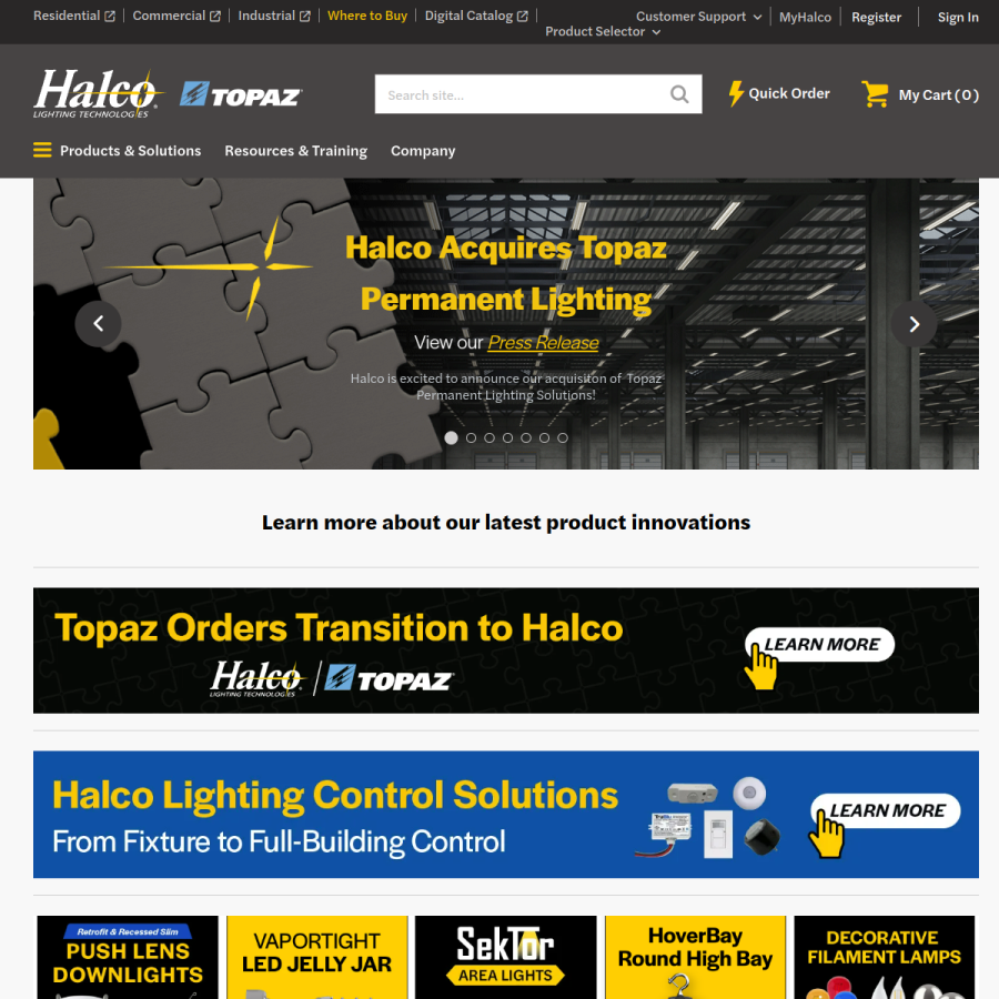halcolighting.com homepage screenshot
