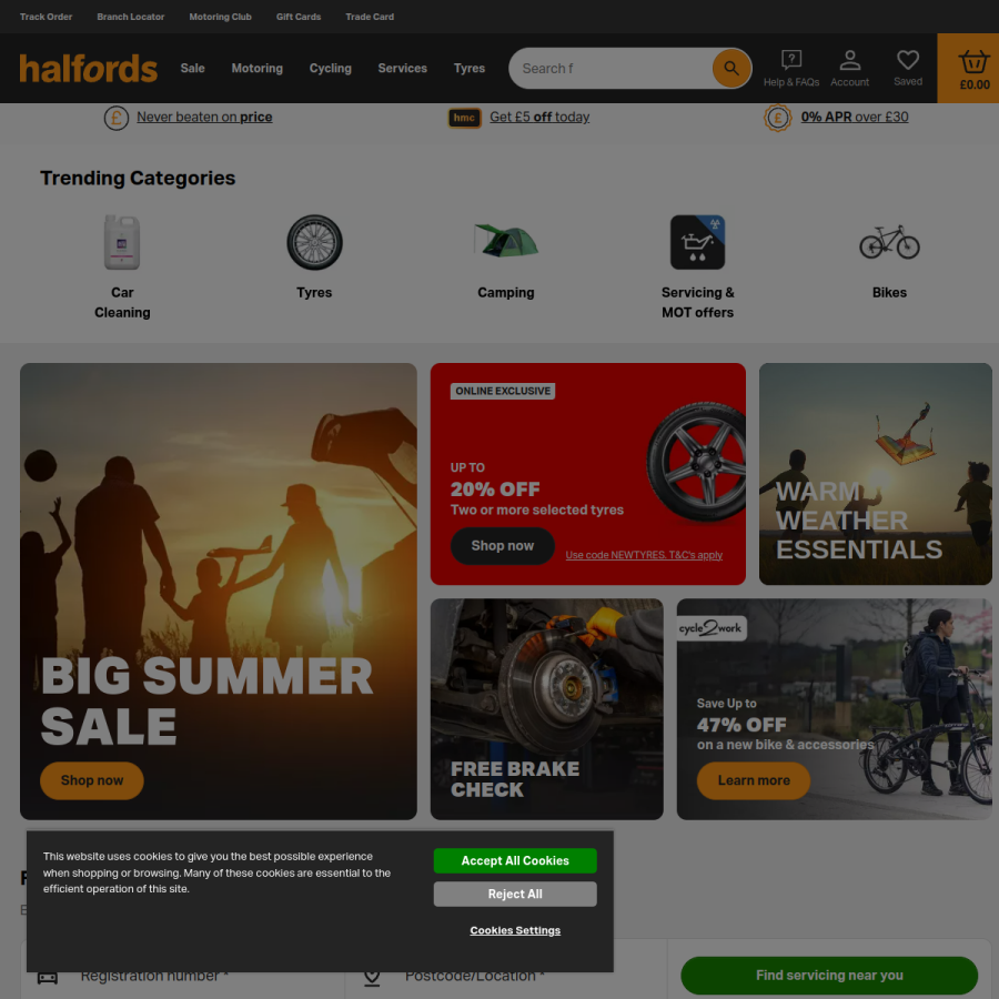 halfords.com homepage screenshot