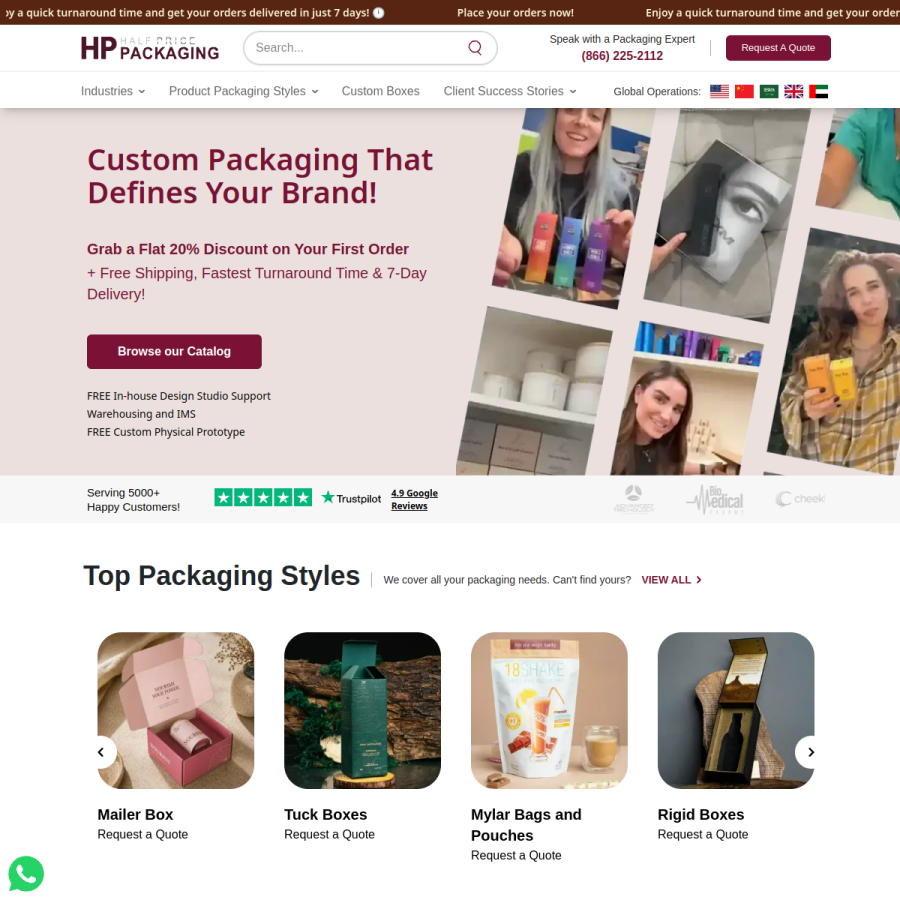 halfpricepackaging.com homepage screenshot