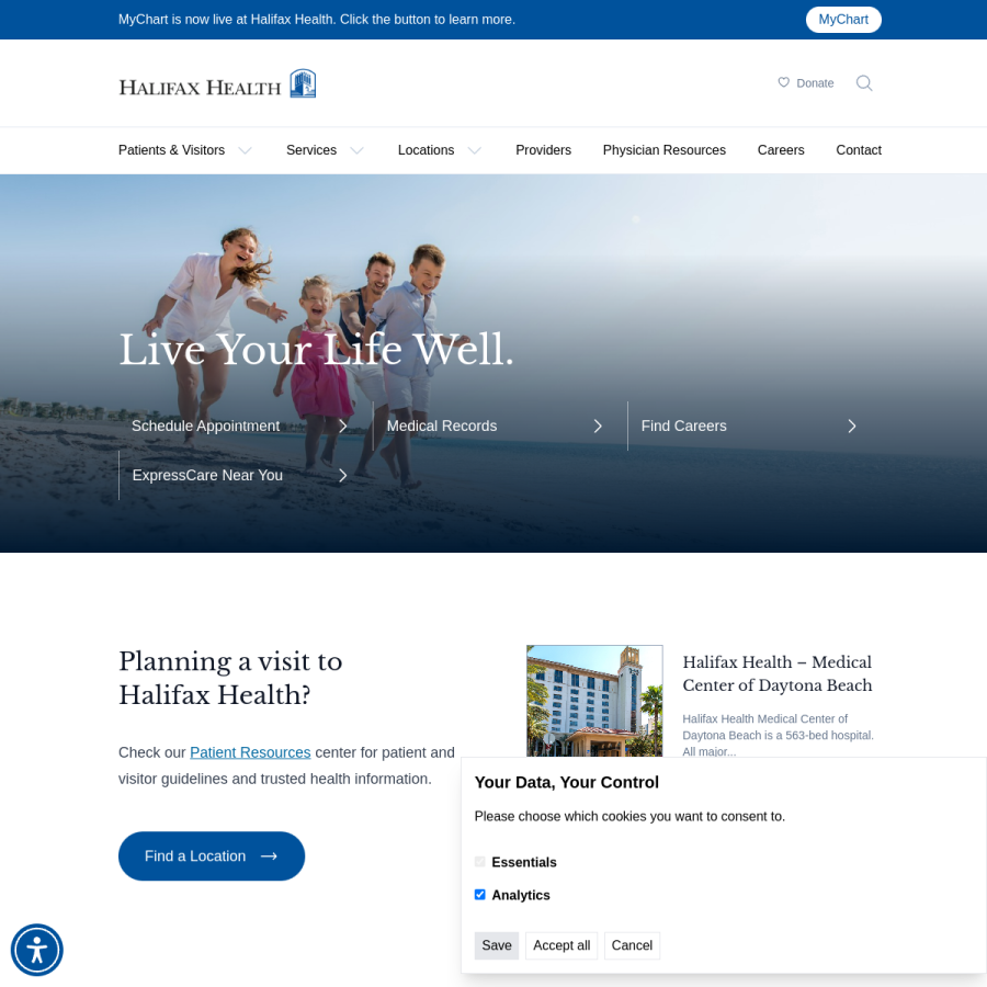 halifaxhealth.org homepage screenshot