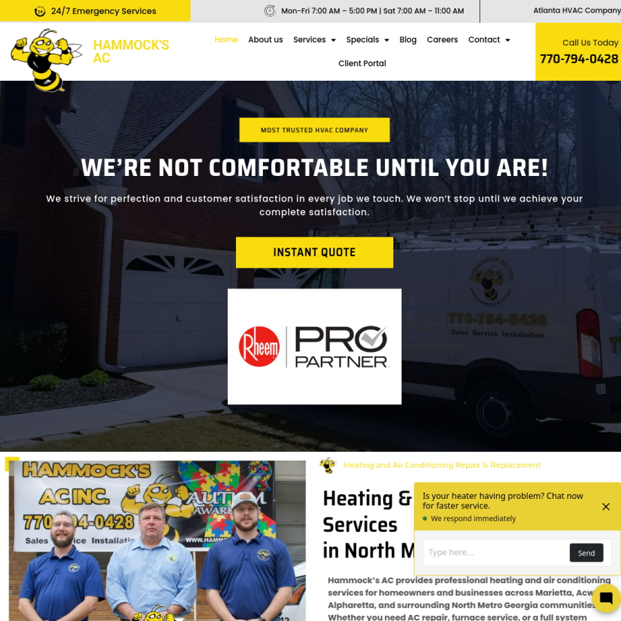 hammockshvac.com homepage screenshot