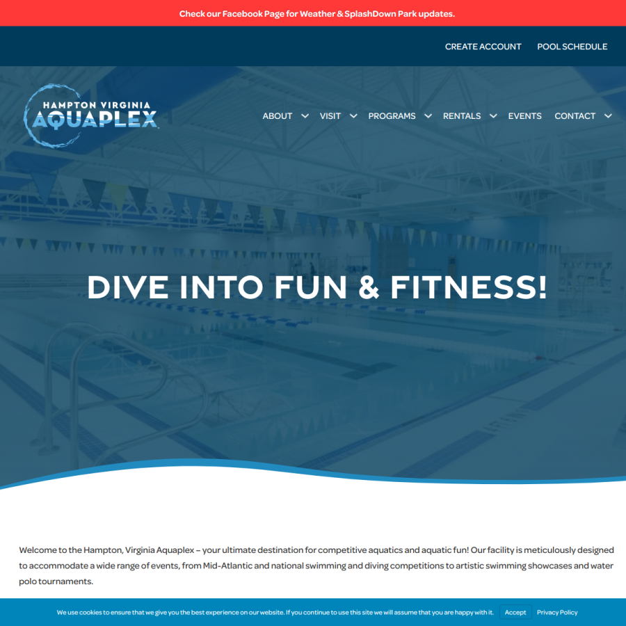 hamptonaquaplex.com homepage screenshot