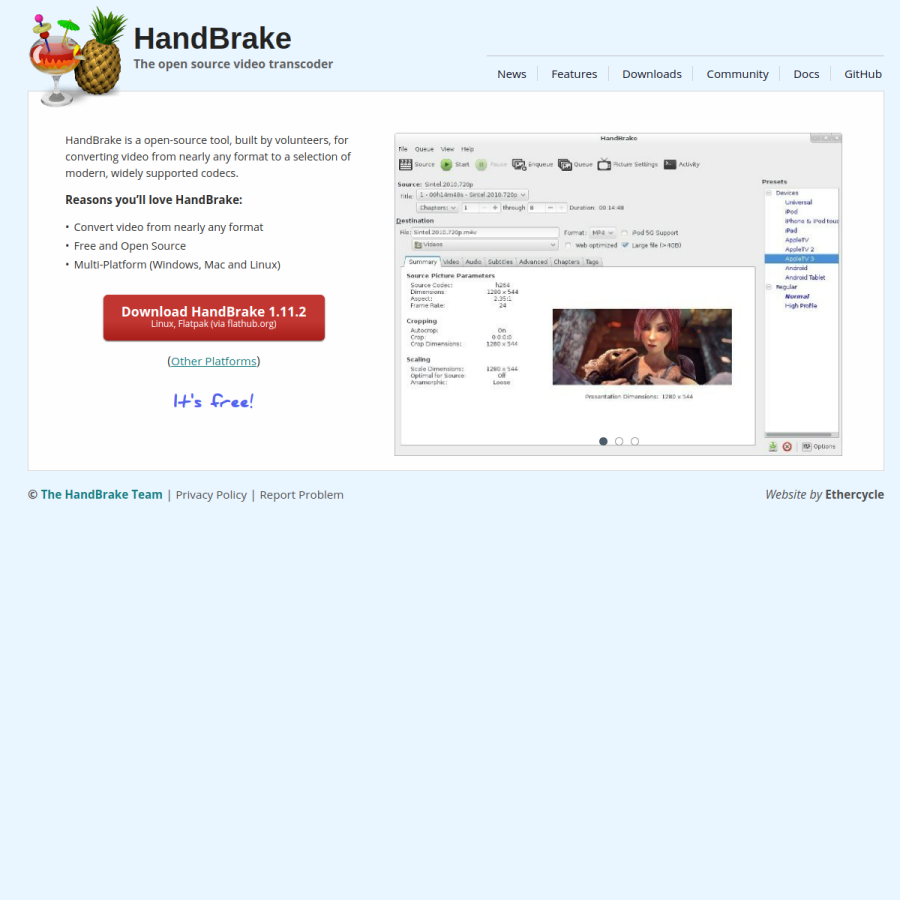 handbrake.fr homepage screenshot