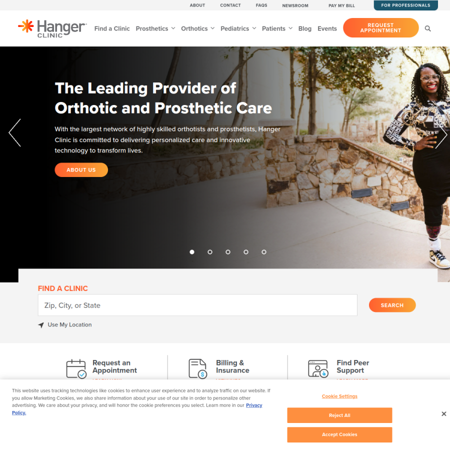 hangerclinic.com homepage screenshot