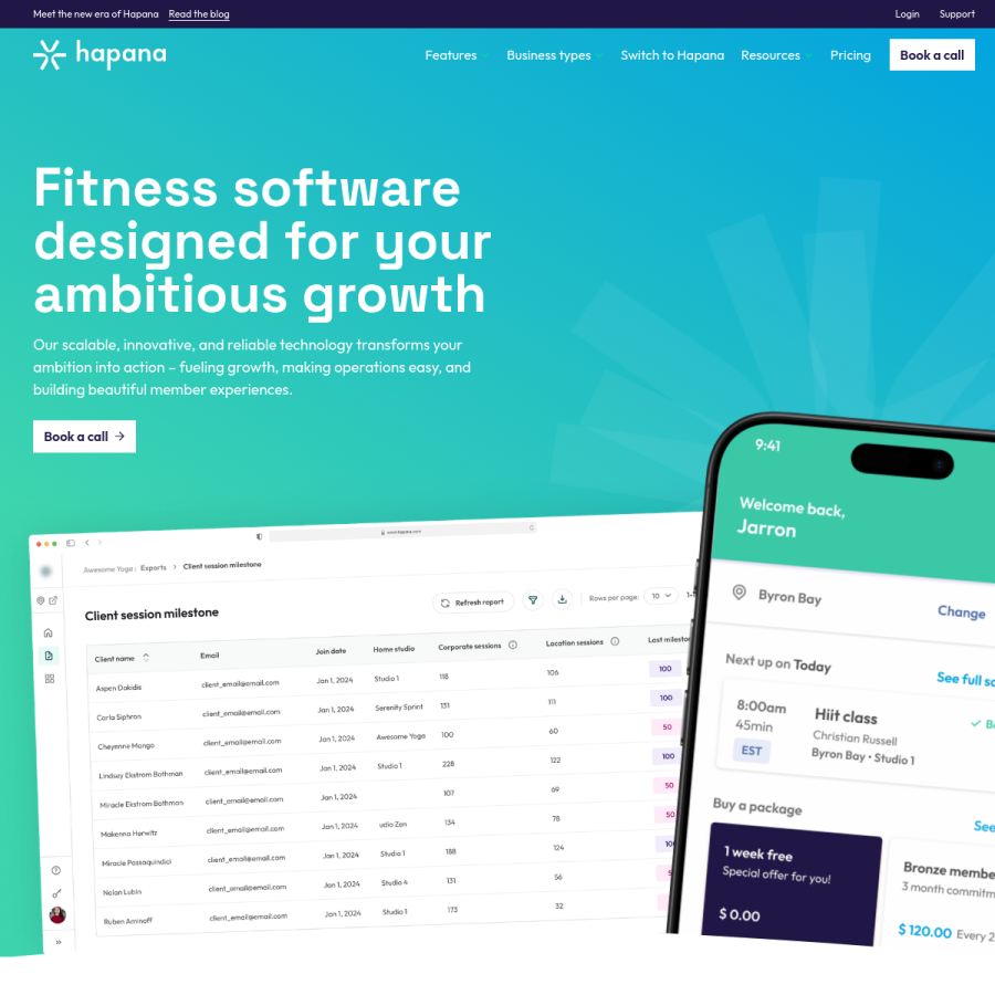 hapana.com homepage screenshot