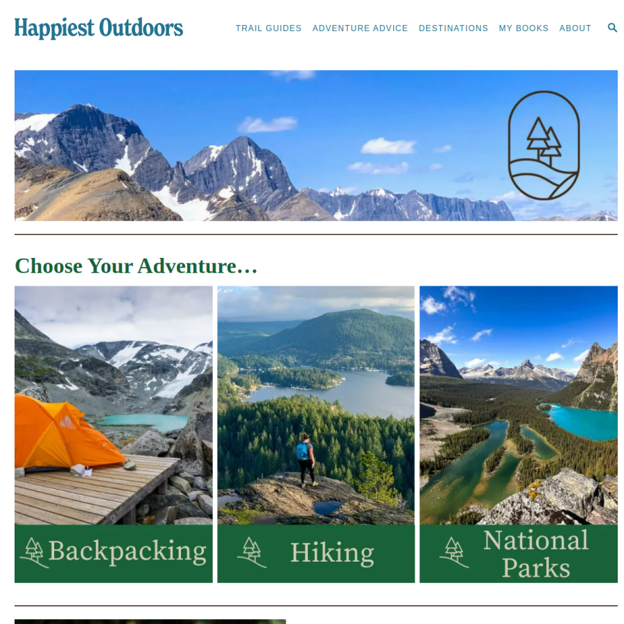 happiestoutdoors.ca homepage screenshot