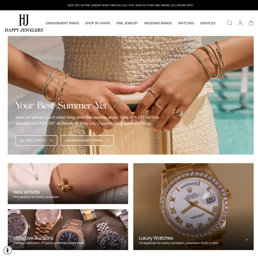 happyjewelers.com homepage screenshot