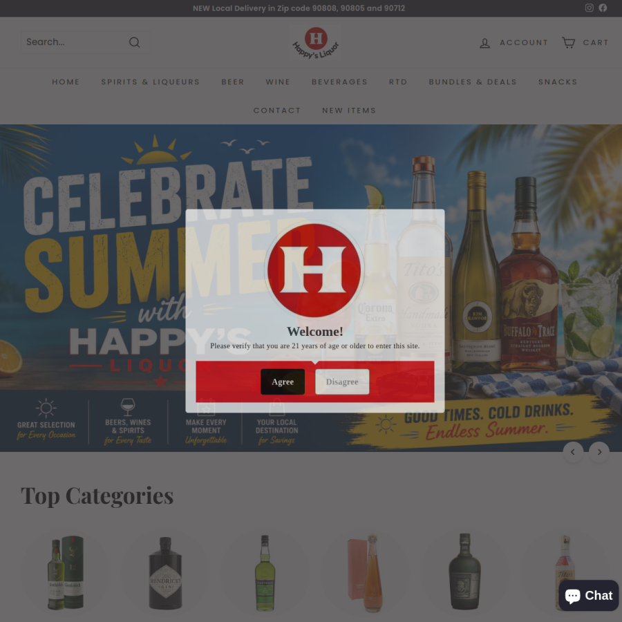 happysliquor.com homepage screenshot