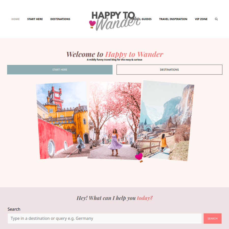 happytowander.com homepage screenshot