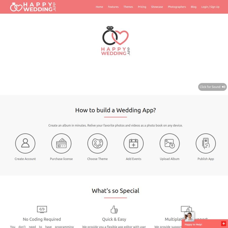 happywedding.app homepage screenshot