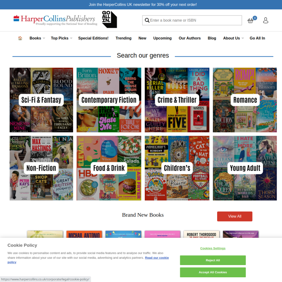 harpercollins.co.uk homepage screenshot