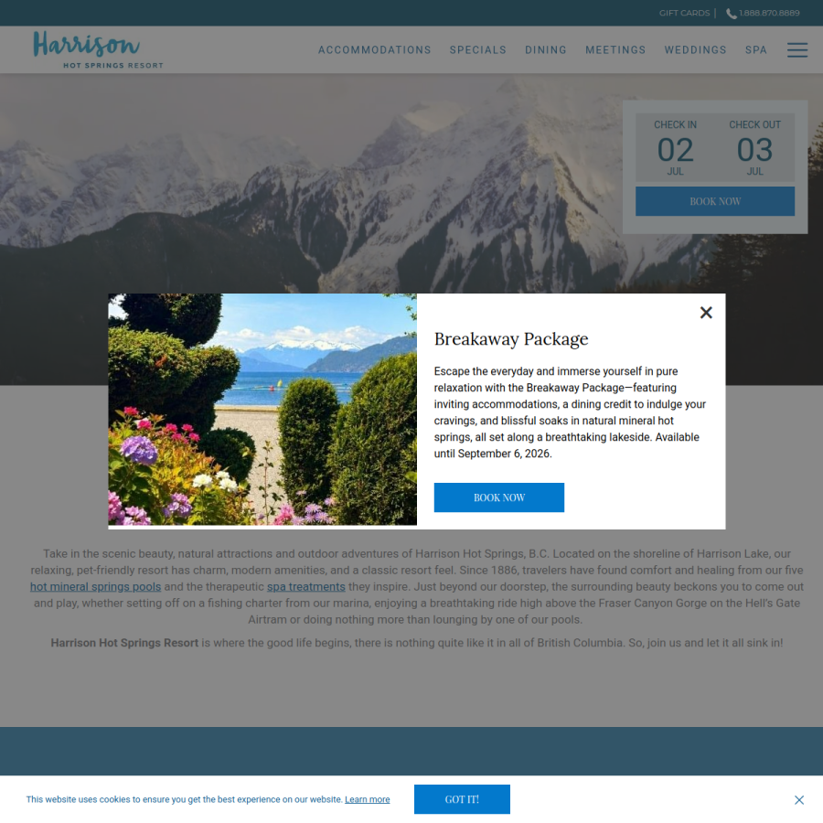 harrisonresort.com homepage screenshot