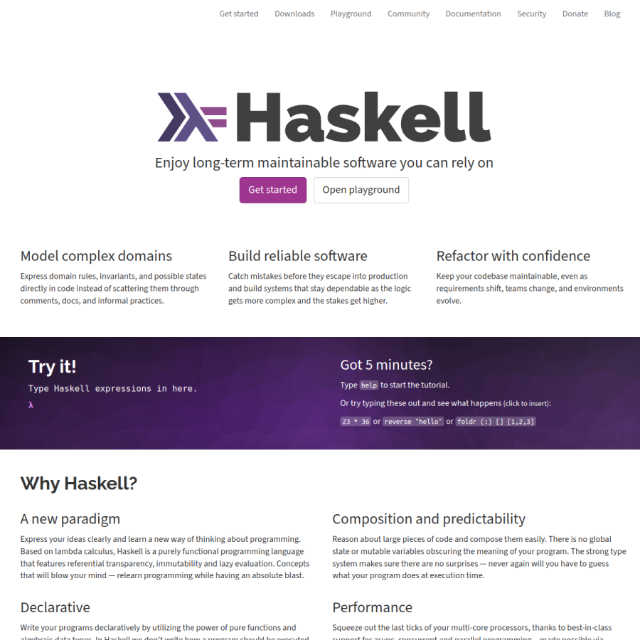 haskell.org homepage screenshot