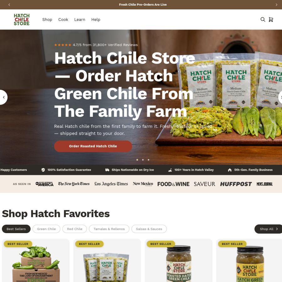 hatch-green-chile.com homepage screenshot