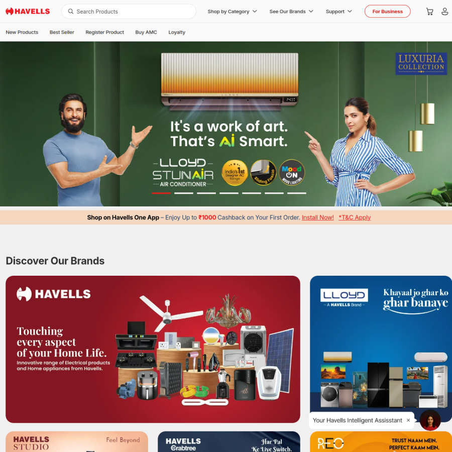 havells.com homepage screenshot