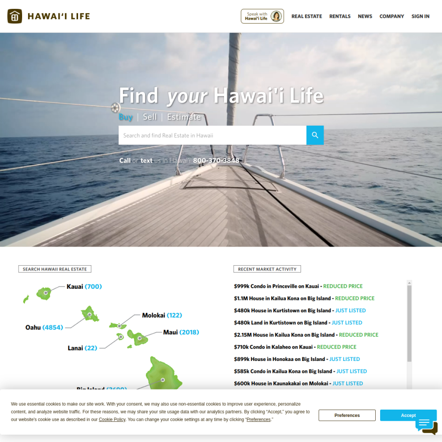 hawaiilife.com homepage screenshot
