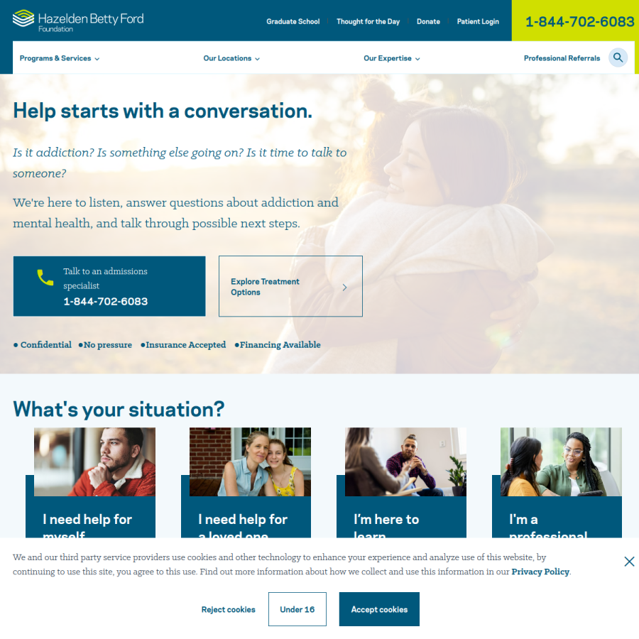 hazeldenbettyford.org homepage screenshot