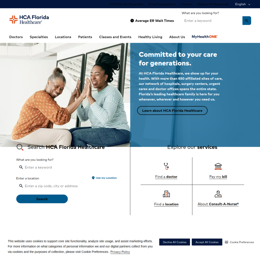 hcafloridahealthcare.com homepage screenshot