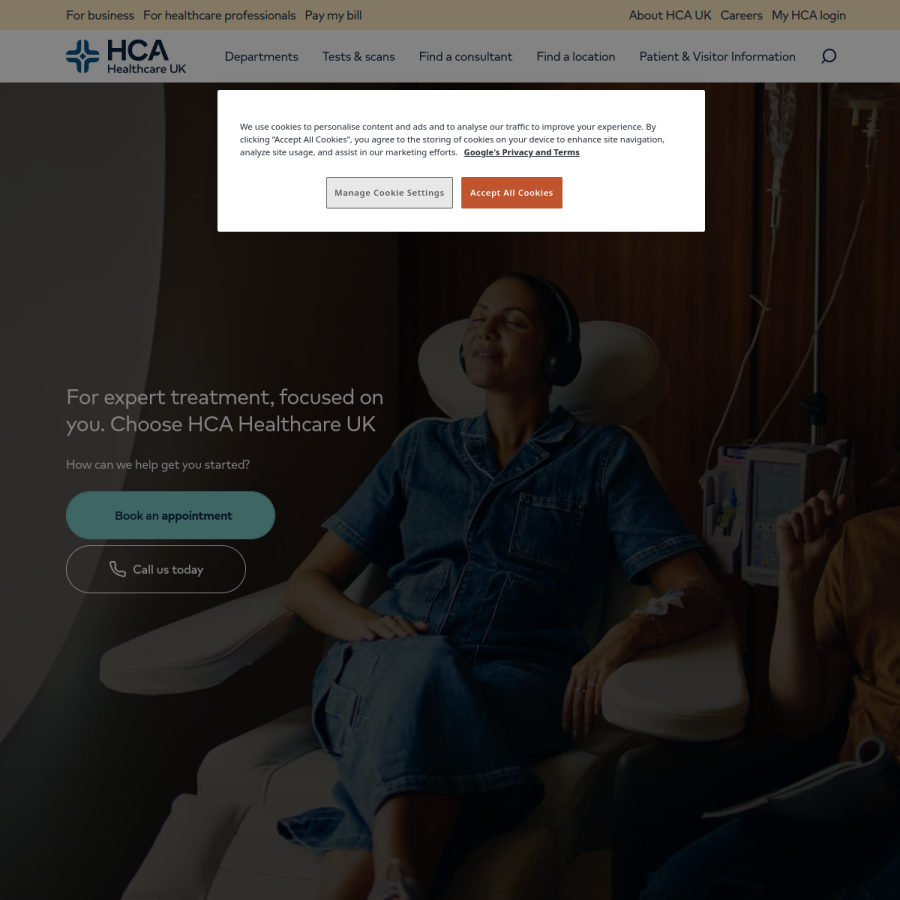 hcahealthcare.co.uk homepage screenshot