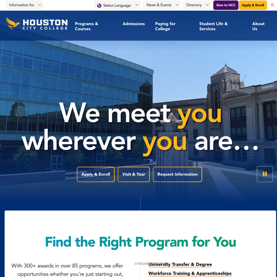hccs.edu homepage screenshot