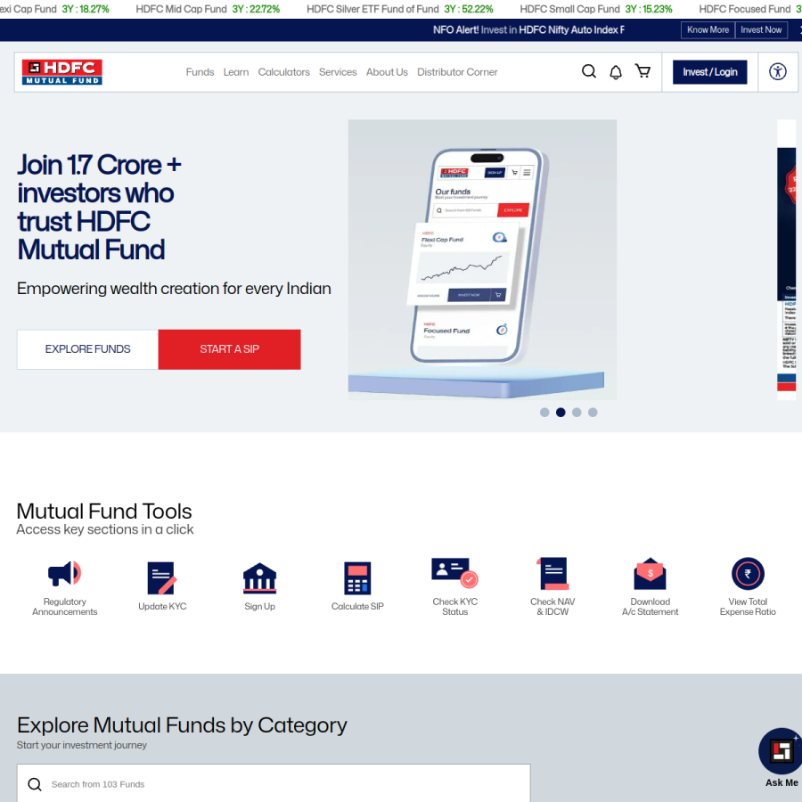 hdfcfund.com homepage screenshot