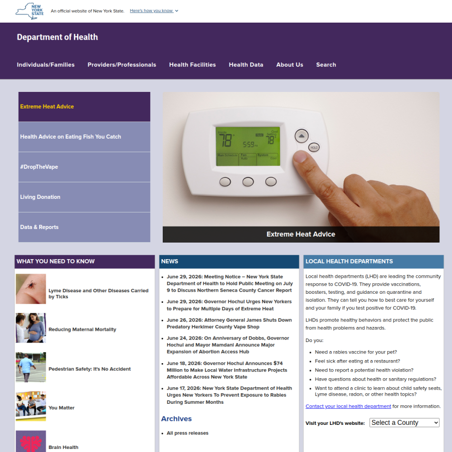 health.ny.gov homepage screenshot