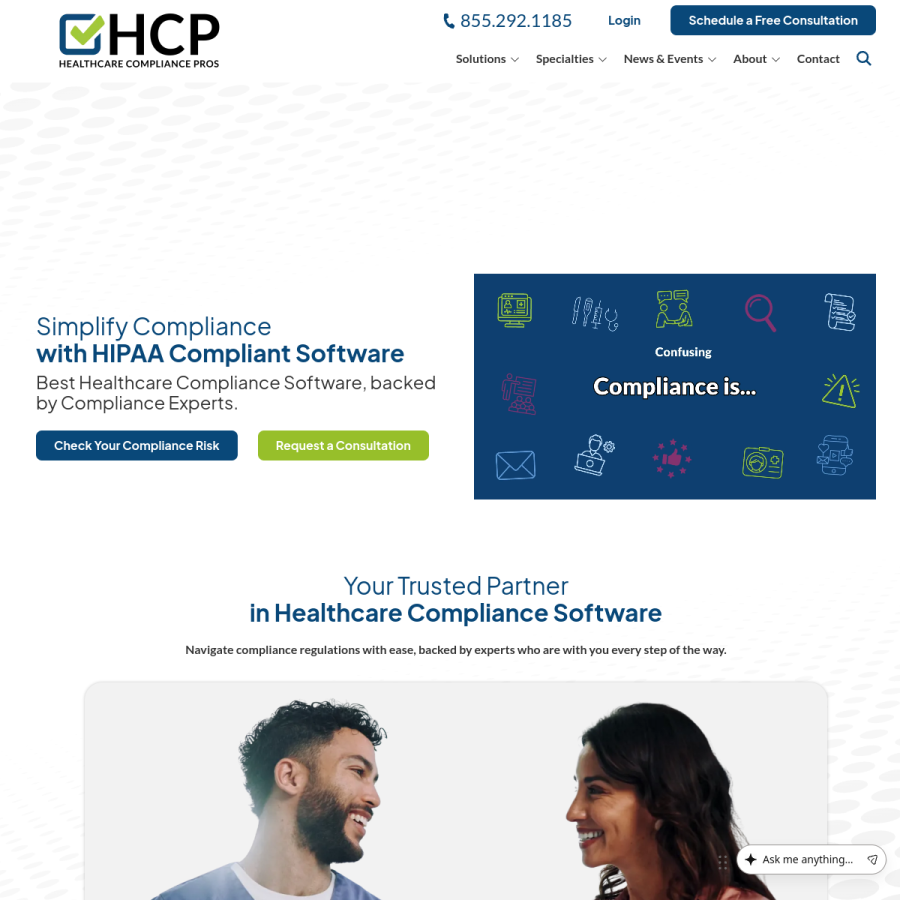healthcarecompliancepros.com homepage screenshot