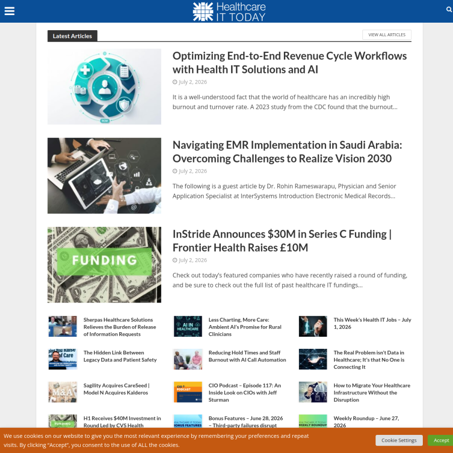 healthcareittoday.com homepage screenshot