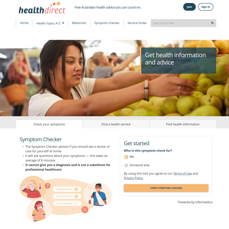healthdirect.gov.au homepage screenshot