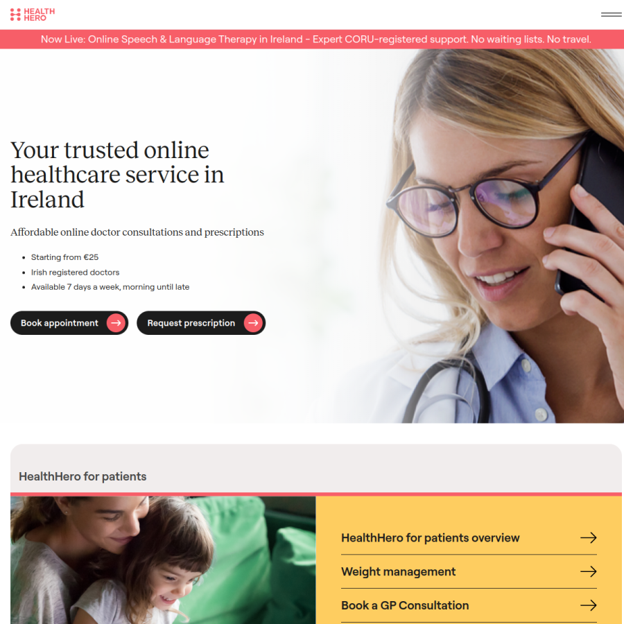 healthhero.ie homepage screenshot