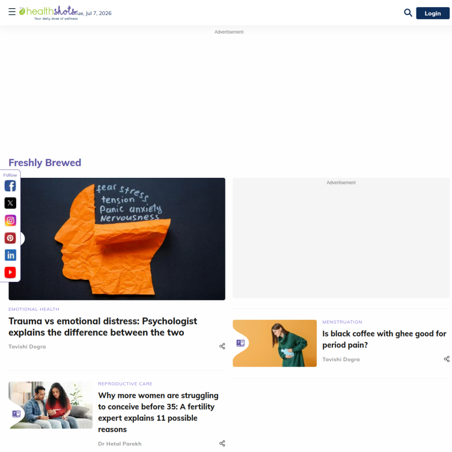 healthshots.com homepage screenshot