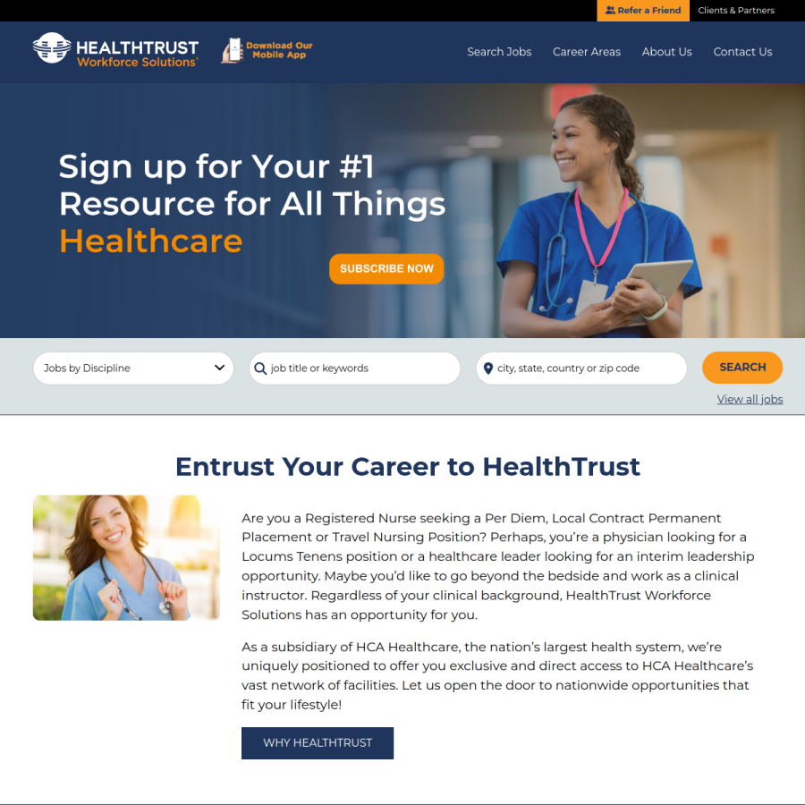 healthtrustjobs.com homepage screenshot
