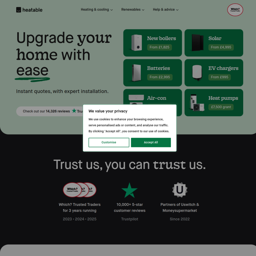 heatable.co.uk homepage screenshot