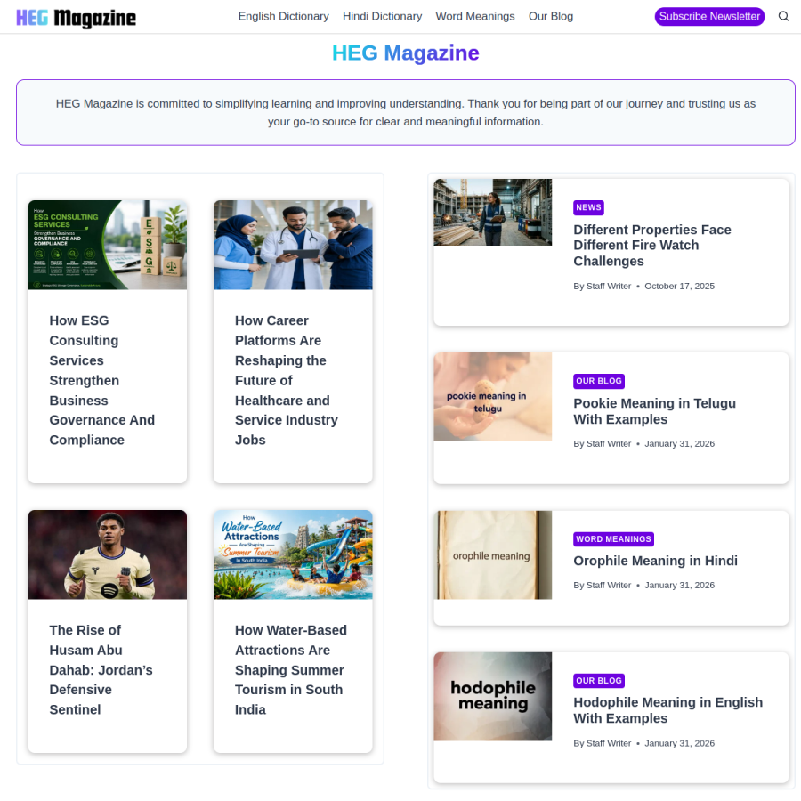 hegmagazine.com homepage screenshot